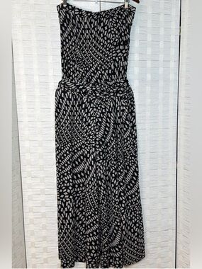 JBS Strapless Black & Beige Wide Leg Jumpsuit‎ Elastic Waist with Belt Size XL
